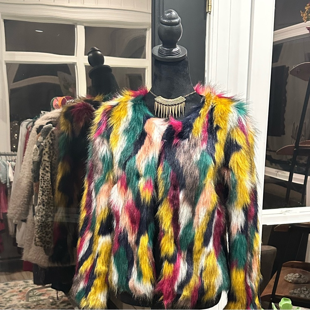 Vibrant Multicolor Faux Fur Teddy Jacket